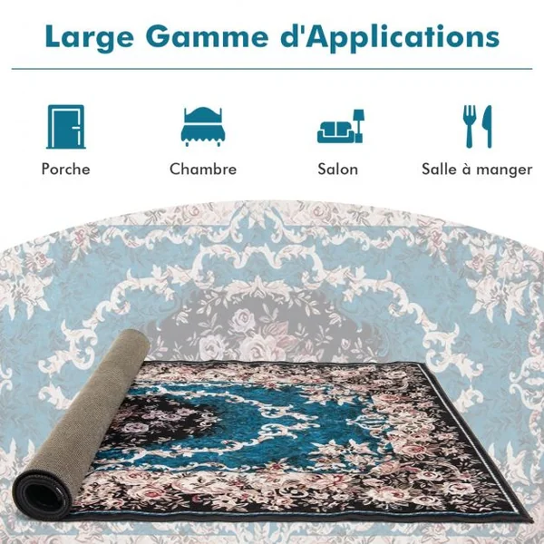 Tapis Imprimé en Velours Doré Diamant Surface Anti-bouloche et Dessous Antidérapant Tapis Traditionnel