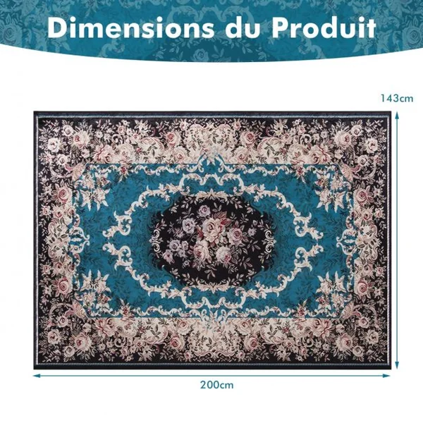 Tapis Imprimé en Velours Doré Diamant Surface Anti-bouloche et Dessous Antidérapant Tapis Traditionnel
