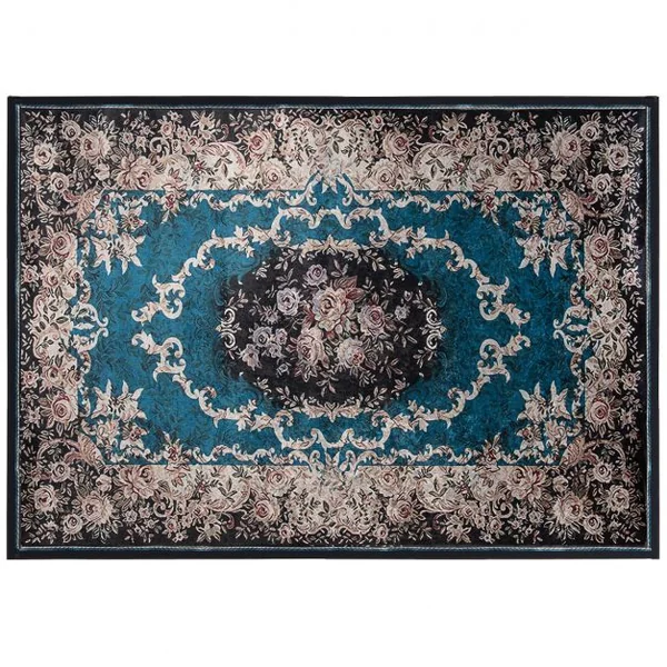 Tapis Imprimé en Velours Doré Diamant Surface Anti-bouloche et Dessous Antidérapant Tapis Traditionnel pour Salon