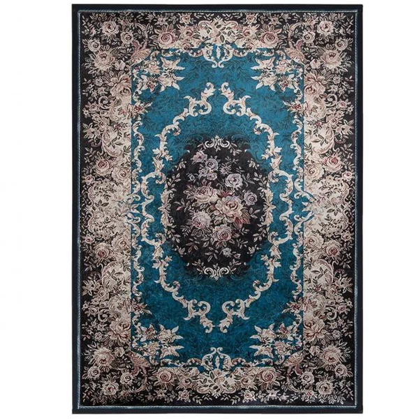 Tapis Imprimé en Velours Doré Diamant Surface Anti-bouloche et Dessous Antidérapant Tapis Traditionnel pour Salon