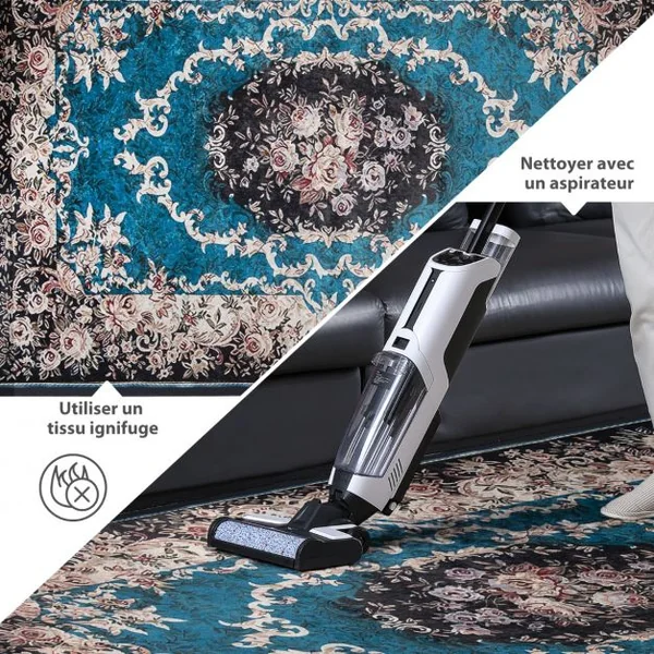 Tapis Imprimé en Velours Doré Diamant Surface Anti-bouloche et Dessous Antidérapant Tapis Traditionnel pour Salon
