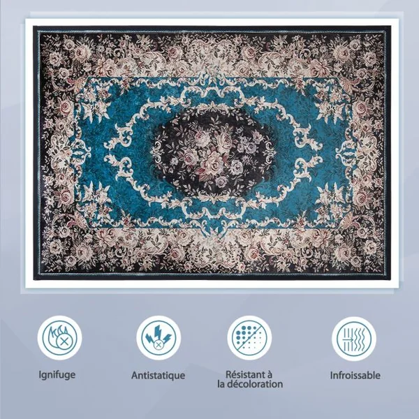 Tapis Imprimé en Velours Doré Diamant Surface Anti-bouloche et Dessous Antidérapant Tapis Traditionnel pour Salon