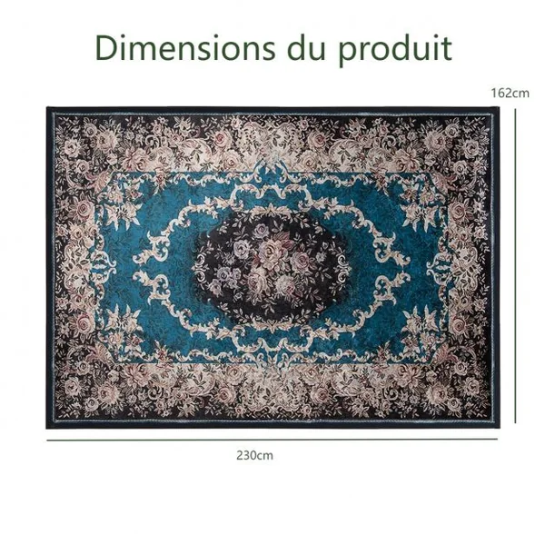 Tapis Imprimé en Velours Doré Diamant Surface Anti-bouloche et Dessous Antidérapant Tapis Traditionnel pour Salon