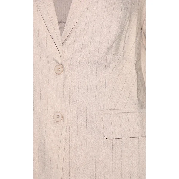 Taupe Blazer Grande Taille À Rayures Tennis Avec Détail Chemise