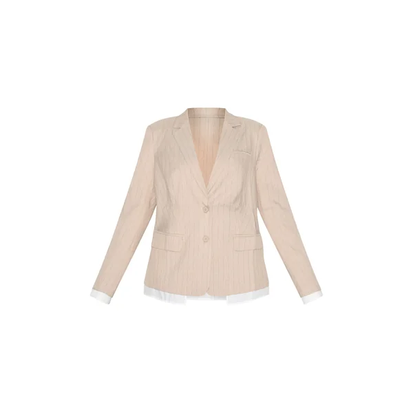 Taupe Blazer Grande Taille À Rayures Tennis Avec Détail Chemise