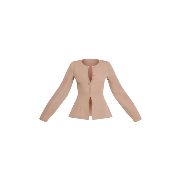Taupe Ensemble Blazer Cintré À Taille Froncée Et Manches Cocon Avec Boutonnage
