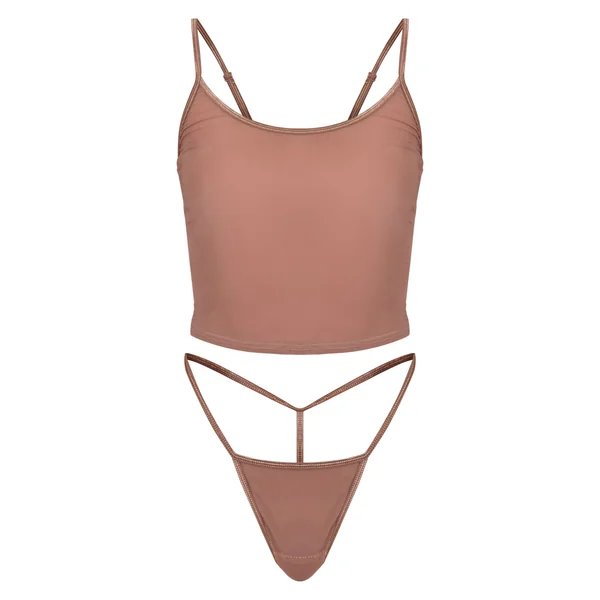 Taupe Ensemble Caraco Et Culotte En Résille