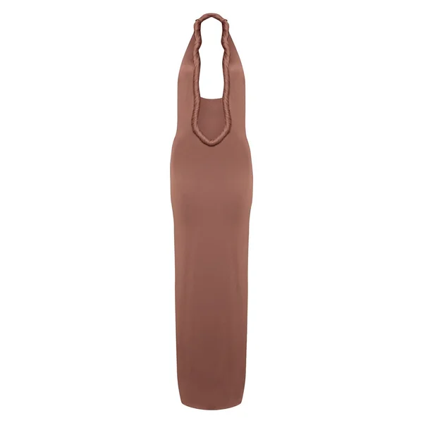 Taupe Foncé Robe Maxi Plongeante À Détail Torsadé Toucher Doux