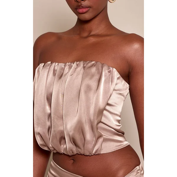 Taupe Haut Bandeau Drapé En Satin Doré