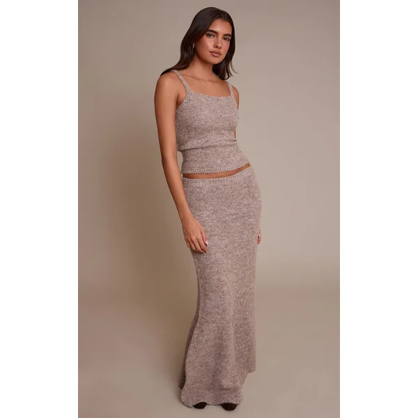 Taupe Jupe Longue En Maille