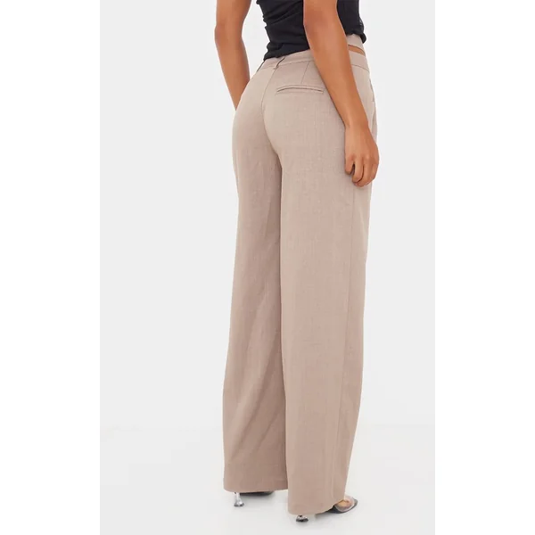 Taupe Pantalon Tailleur Premium Avec Détail De Ceinture Croisée