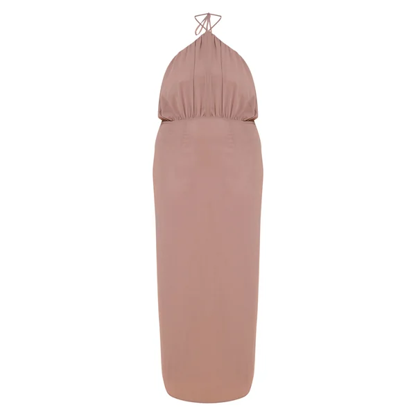 Taupe Robe Longue Grande Taille En Mousseline Col Licou