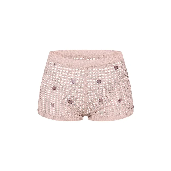 Taupe Short En Maille À Sequins