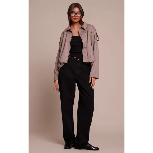 Taupe Veste Bomber Zippée En Synthétique