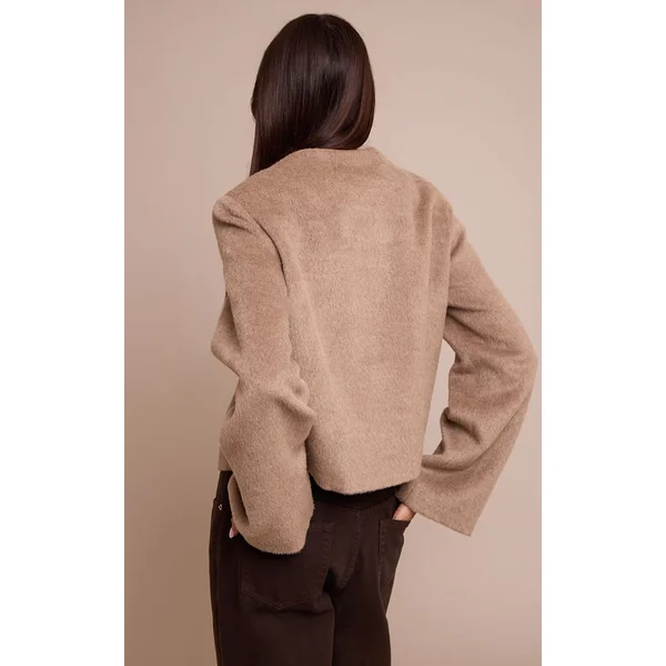 Taupe Veste Cintrée En Laine Brossée À Simple Boutonnage