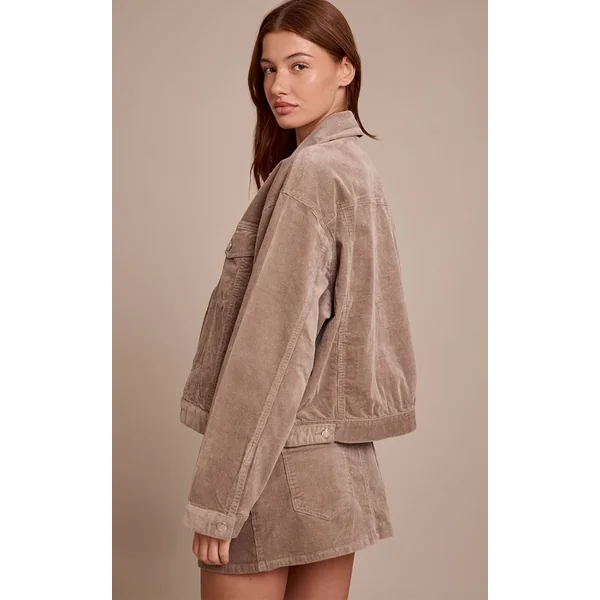 Taupe Veste En Velours Côtelé Coupe Boxy Classique