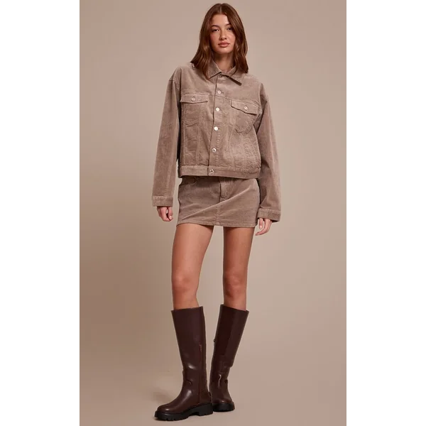 Taupe Veste En Velours Côtelé Coupe Boxy Classique