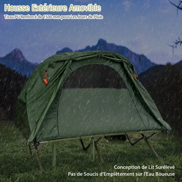 Tente avec Matelas Auto-gonflant en Tissu Oxford 600D Imperméable pour 2 Personnes avec Double Auvent & Sac de Transport à Roulettes Gris/Vert