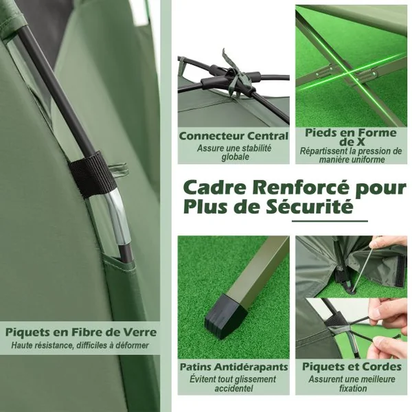 Tente de Camping 5 en 1 avec Lit 2 Places Lit de Camping Pliant avec Matelas Pneumatique Oreiller Sac de Couchage Tente Surélevée Étanche
