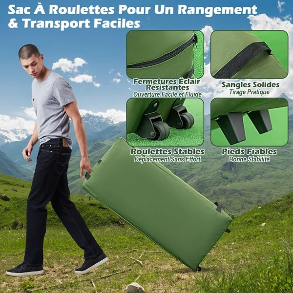Tente de Camping 5 en 1 avec Lit 2 Places Lit de Camping Pliant avec Matelas Pneumatique Oreiller Sac de Couchage Tente Surélevée Étanche