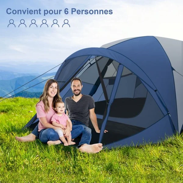 Tente de Camping Dôme pour 6 Personnes Imperméable Ventilisation Coup-Vent avec Sac de Transport 417 x 300 x 182cm