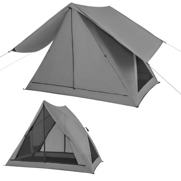 Tente de Camping Escamotable pour 2-3 Personnes Tente Imperméable Transparente Unidirectionnelle à 360° avec Coupe-vent 225x145x161cm Gris
