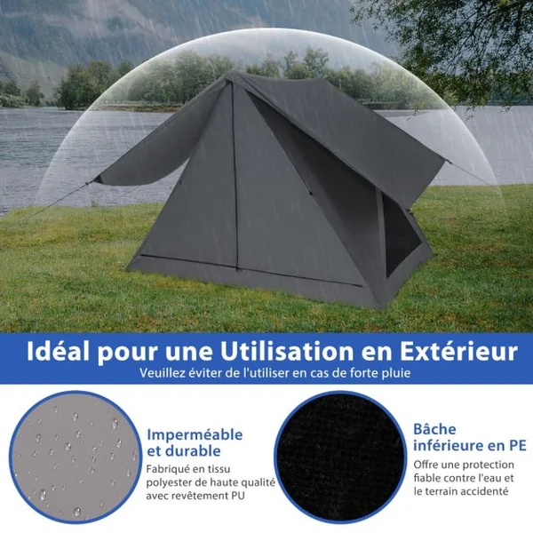 Tente de Camping Escamotable pour 2-3 Personnes Tente Imperméable Transparente Unidirectionnelle à 360° avec Coupe-vent 225x145x161cm Gris