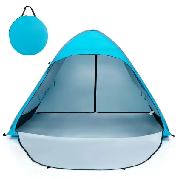 Tente de Camping Pop-up Pliable 4 Personnes avec Sac de Transport Piquets Sacs de Sable Cordes à Vent pour Plage Pique-nique