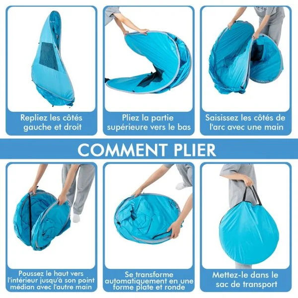 Tente de Camping Pop-up Pliable 4 Personnes avec Sac de Transport Piquets Sacs de Sable Cordes à Vent pour Plage Pique-nique