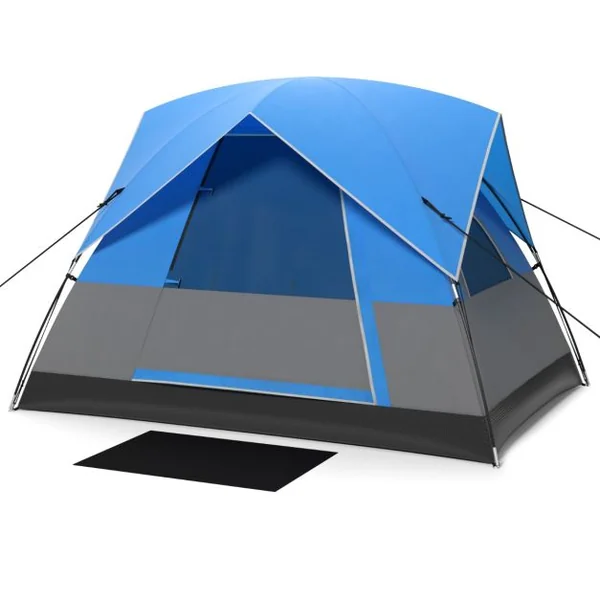 Tente de Camping pour 3 Personnes Tente Dôme avec avec Tapis de Sol Amovible Double Toit Sac de Transport 200x146x130 cm Bleu + Noir
