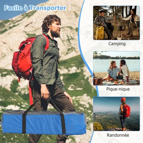 Tente de Camping pour 3 Personnes Tente Dôme avec avec Tapis de Sol Amovible Double Toit Sac de Transport 200x146x130 cm Bleu + Noir