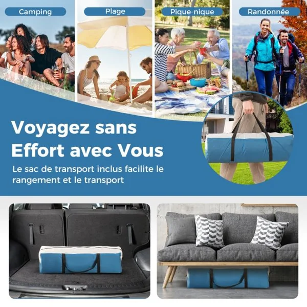 Tente de Camping pour 5 Personnes Tente Dôme Étanche avec Porte et Fenêtres en Maille Sac de Transport 248x248x230cm Bleu + Blanc