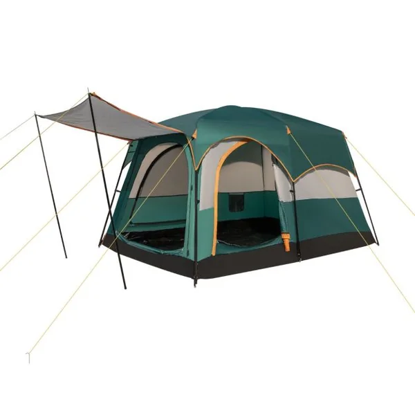 Tente de Camping pour 6 Personnes avec 2 Pièces Tente Double Couchage Double Toit Bâche en Pe Fenêtres en Maille Imperméable avec Sac de Transport Vert