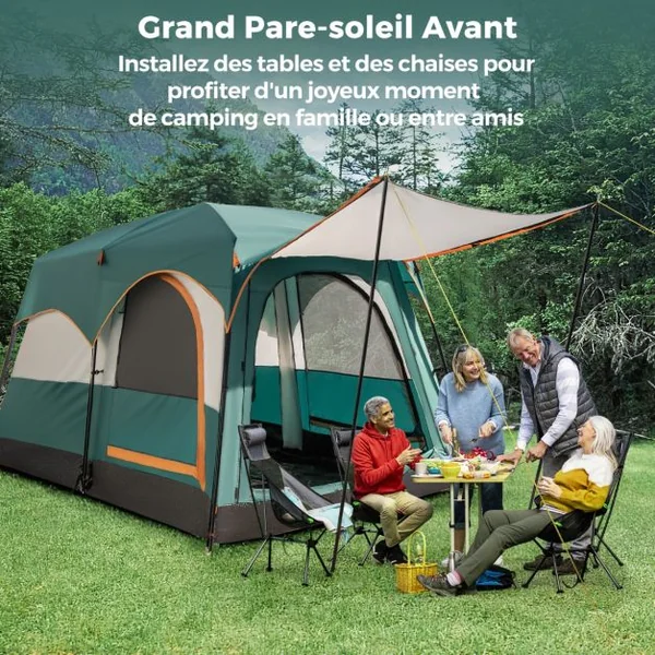 Tente de Camping pour 6 Personnes avec 2 Pièces Tente Double Couchage Double Toit Bâche en Pe Fenêtres en Maille Imperméable avec Sac de Transport Vert