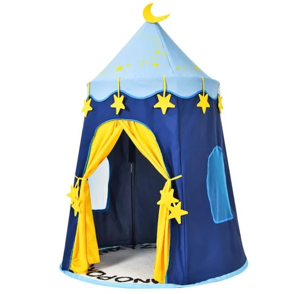 Tente de Jeu Portable Enfants 3 Ans + Sac de Transport en Tissu Oxford Épais Motif de Fleurs Intérieur et Extérieur Bleu