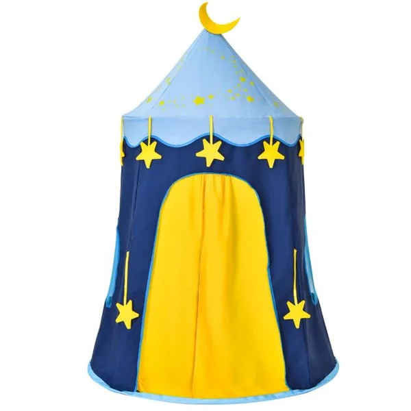 Tente de Jeu Portable Enfants 3 Ans + Sac de Transport en Tissu Oxford Épais Motif de Fleurs Intérieur et Extérieur Bleu