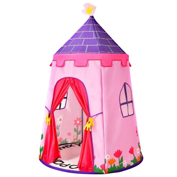 Tente de Jeu Portable Enfants 3 Ans + Sac de Transport en Tissu Oxford Épais Motif de Fleurs Intérieur et Extérieur Rose