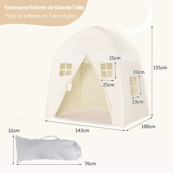 Tente de Jeu pour Enfants 3 Ans + avec Tapis Antidérapant et Sac de Transport Blanc/Rose
