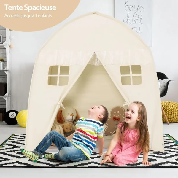 Tente de Jeu pour Enfants 3 Ans + avec Tapis Antidérapant et Sac de Transport Blanc/Rose