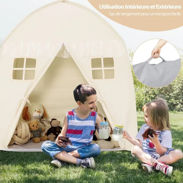 Tente de Jeu pour Enfants 3 Ans + avec Tapis Antidérapant et Sac de Transport Blanc/Rose