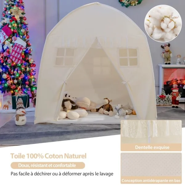 Tente de Jeu pour Enfants 3 Ans + avec Tapis Antidérapant et Sac de Transport Blanc/Rose