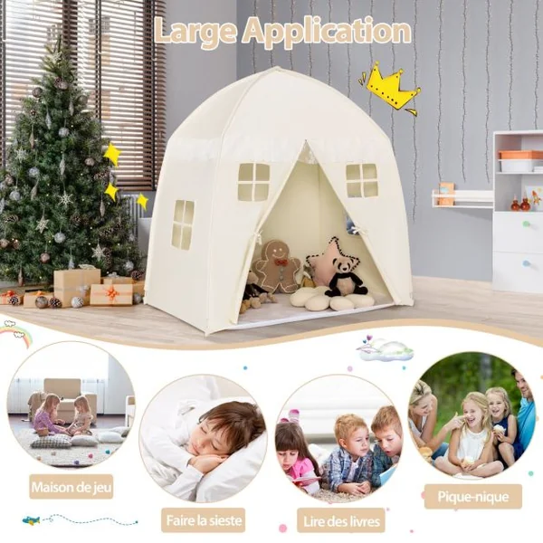 Tente de Jeu pour Enfants 3 Ans + avec Tapis Antidérapant et Sac de Transport Blanc/Rose