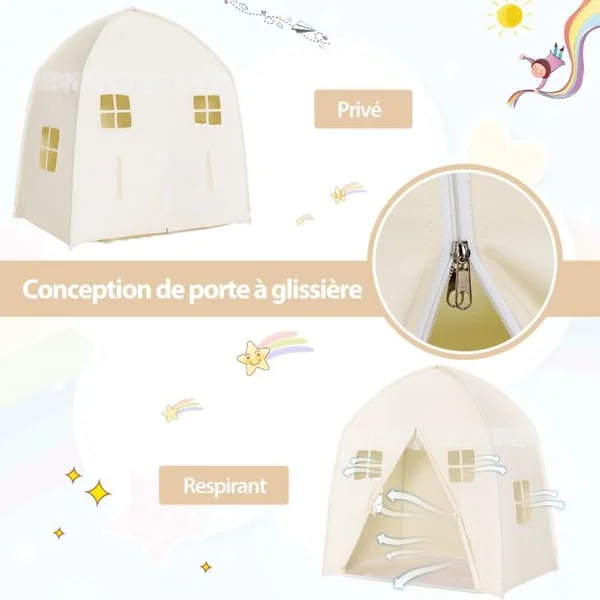 Tente de Jeu pour Enfants 3 Ans + avec Tapis Antidérapant et Sac de Transport Blanc/Rose