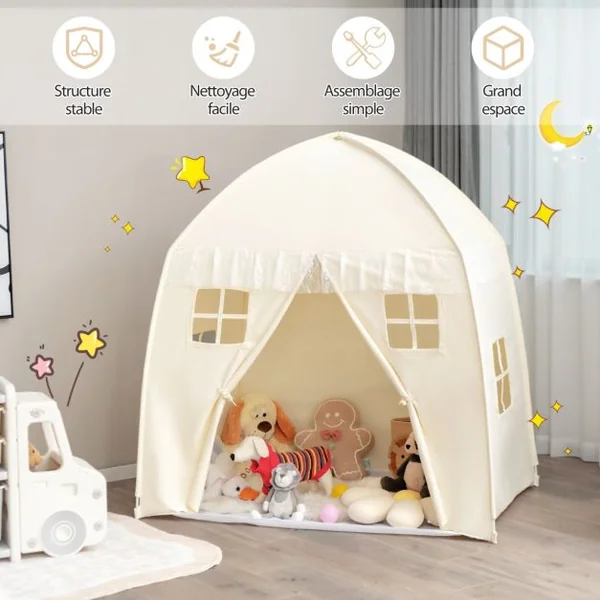 Tente de Jeu pour Enfants 3 Ans + avec Tapis Antidérapant et Sac de Transport Blanc/Rose