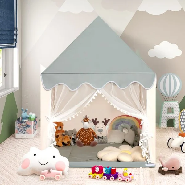 Tente de Jeux pour Enfants Cabane de Style Princesse en Coton Cadeau pour Garçons et Filles Café/Gris/Beige/Jaune