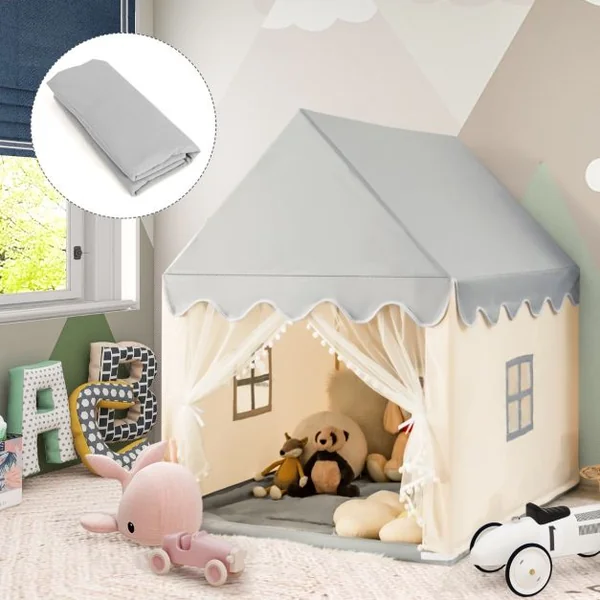 Tente de Jeux pour Enfants Cabane de Style Princesse en Coton Cadeau pour Garçons et Filles Café/Gris/Beige/Jaune