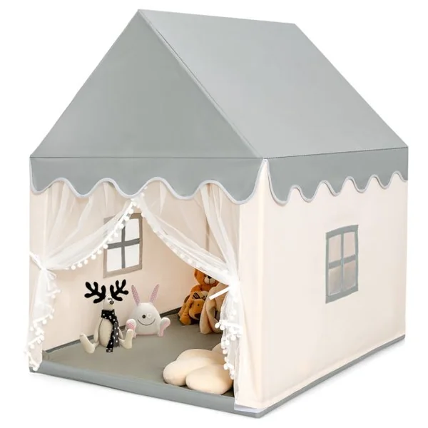 Tente de Jeux pour Enfants Cabane de Style Princesse en Coton Cadeau pour Garçons et Filles Café/Gris/Beige/Jaune