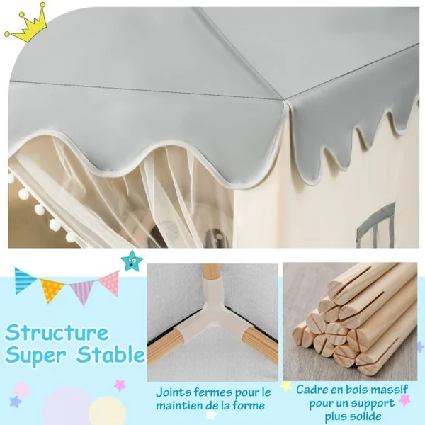 Tente de Jeux pour Enfants Cabane de Style Princesse en Coton Cadeau pour Garçons et Filles Café/Gris/Beige/Jaune