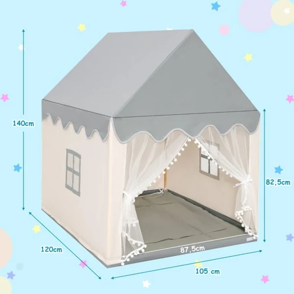 Tente de Jeux pour Enfants Cabane de Style Princesse en Coton Cadeau pour Garçons et Filles Café/Gris/Beige/Jaune
