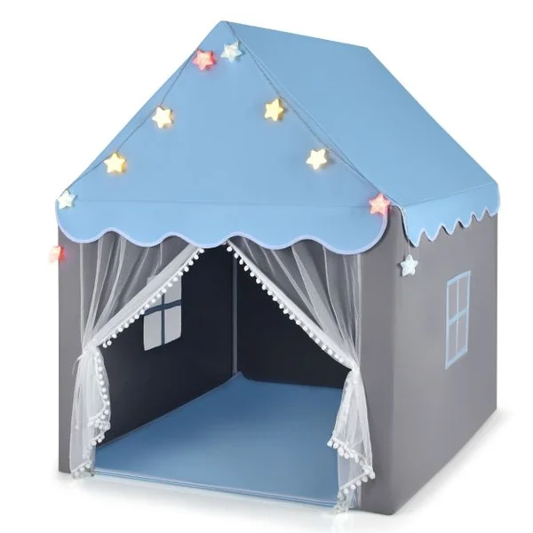 Tente de Jeux pour Enfants Cabane Enfant Interieur avec Tapis Lavable Lumières Étoiles 105 x 121 x 136 cm Rose/Vert/Bleu/Beige